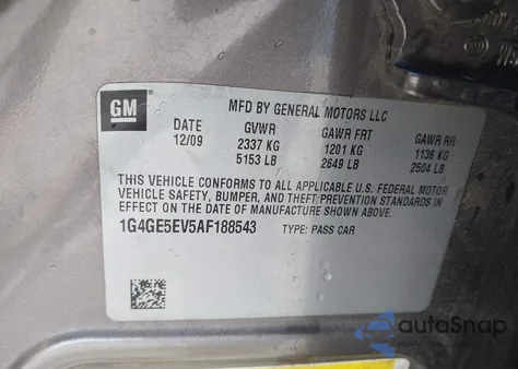 2010 Buick Lacrosse Cxs из США, поврежденный, VIN 1G4GE5EV5AF188543